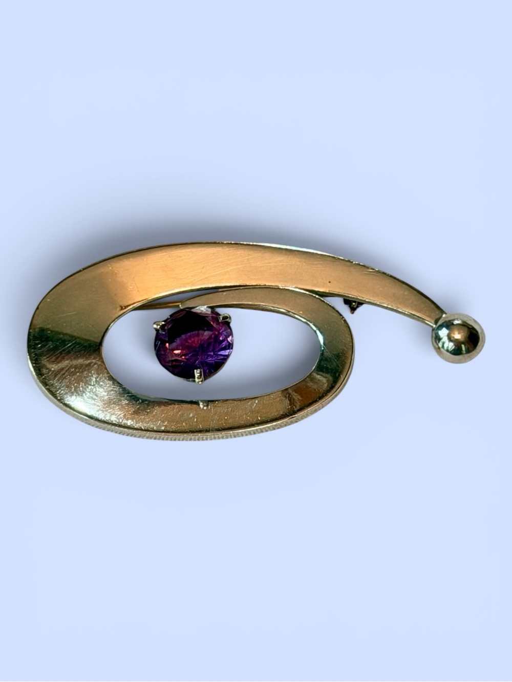 Vintage Miguel Melendez Taxco‎ Sterling Silver Genuine Amethyst Modernist Brooch